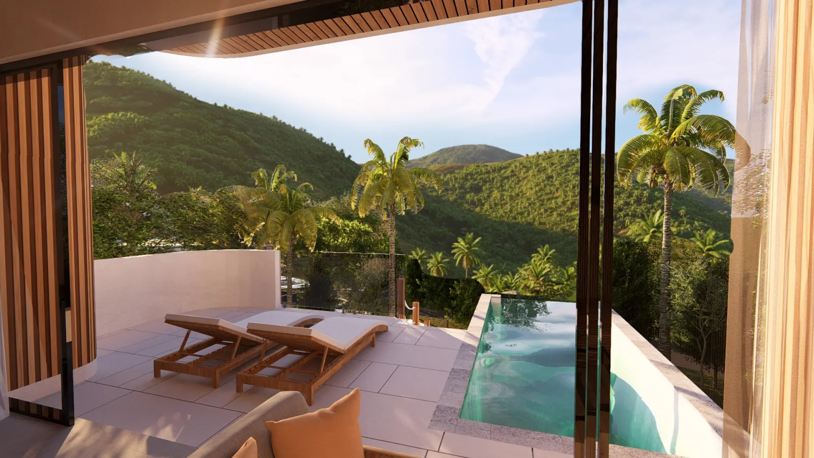 Terrasse et piscine privée avec vue sur la vallée