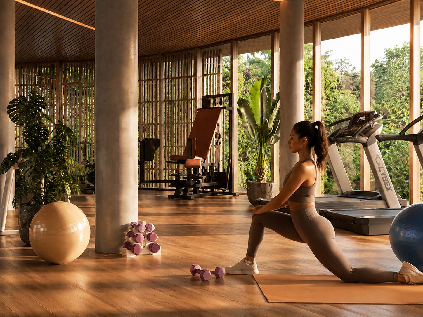 Salle de sport équipée avec vue sur la jungle à Tumpak Terrace